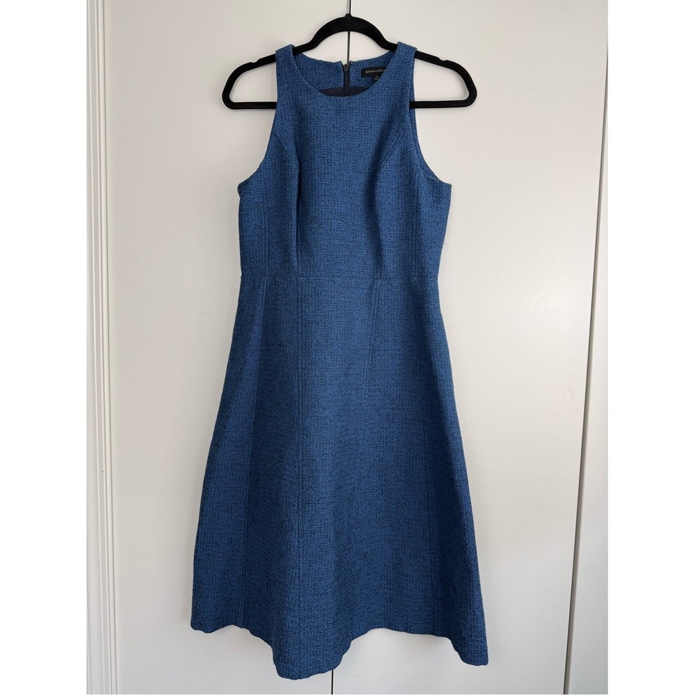 Banana Republic Blue Tweed Sleeveless A-Line Dress Sophisticated - Picture 2 of 14